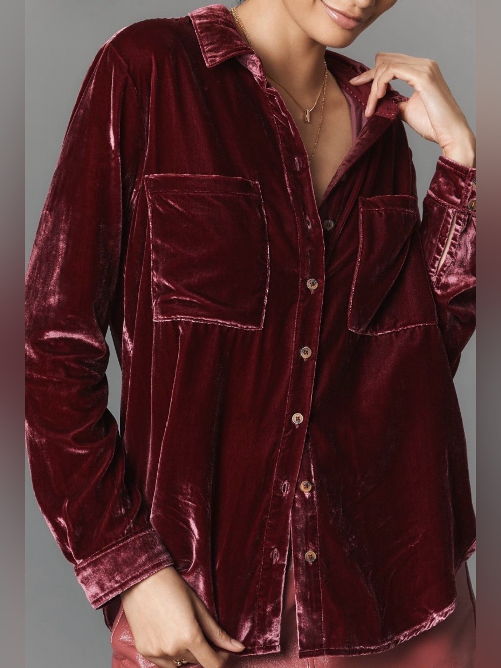 Anthropologie Pilcro The Hadley Relaxed Buttondown Shirt Velvet Edition M NWT
